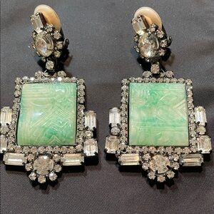 Lawrence Vrba Elegant Green and Silver Statement Earrings